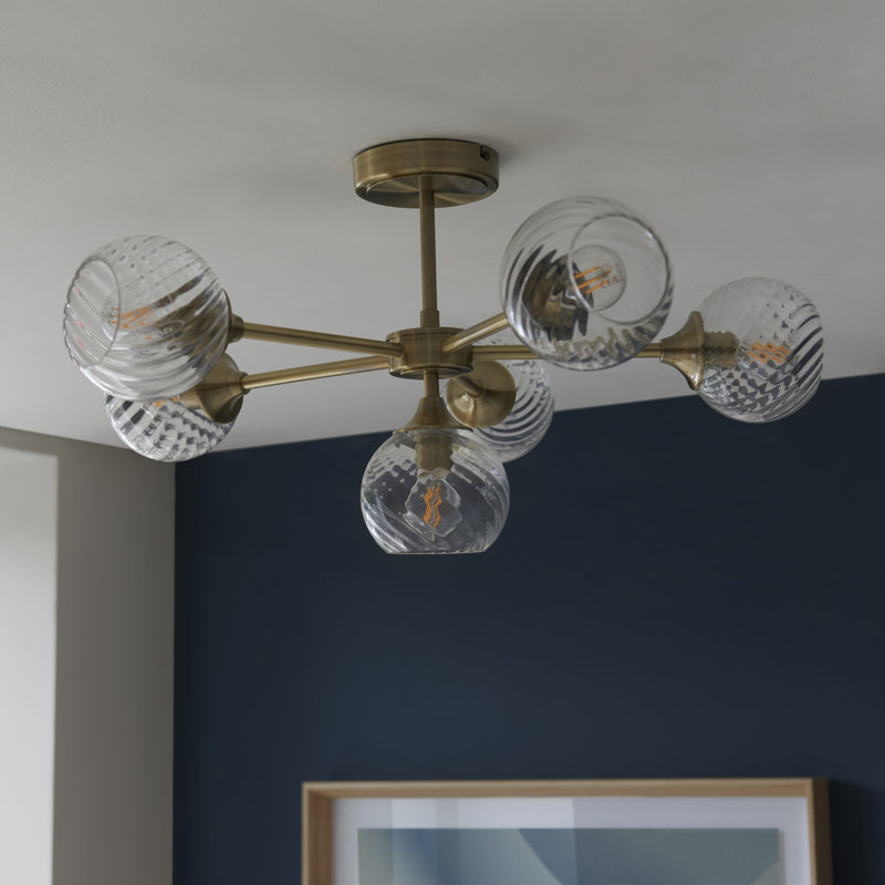 Londino Semi Flush Mount, Antique Brass/Clear Spiral Glass