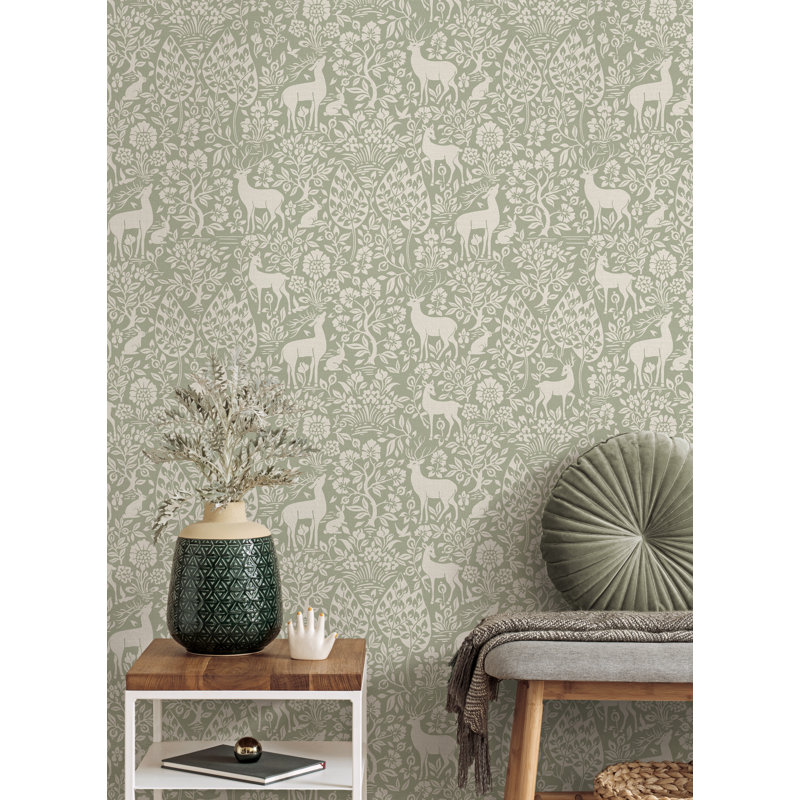 Papier peint sauge Deer Woods, Vert