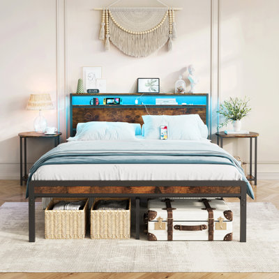Full Size Metal Bed Frame With Headboard And Footboard, Led Lighting