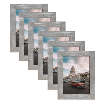 6.6" Gray Wood Picture Frame, Fits 5" x 7" Photos with Acrylic Front for Wall or Tabletop Display-Set of 6