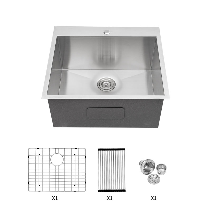 22" x 22" Drop-in Topmount Laundry Utility Sink 16 Gauge Stainless Steel Single Bowl Kitchen Sink with Bottom Grid & Noise Reduction Pads