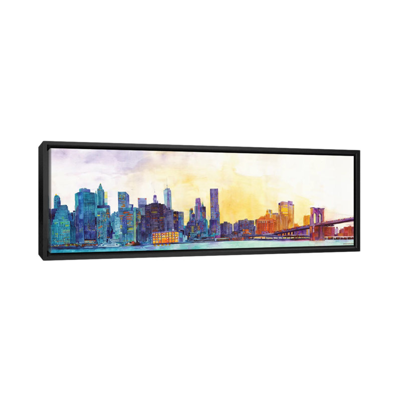 «NYC Panorama» par Maja Wronska, impression sur toile, H 12 po x l 36 po x P 1,5 po, Toile encadrée noire