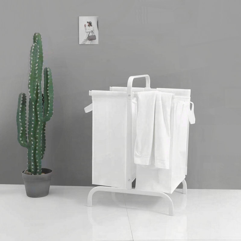 Panier à linge à 2 niveaux - 110 L avec couvercle et cartes de tri, Blanc