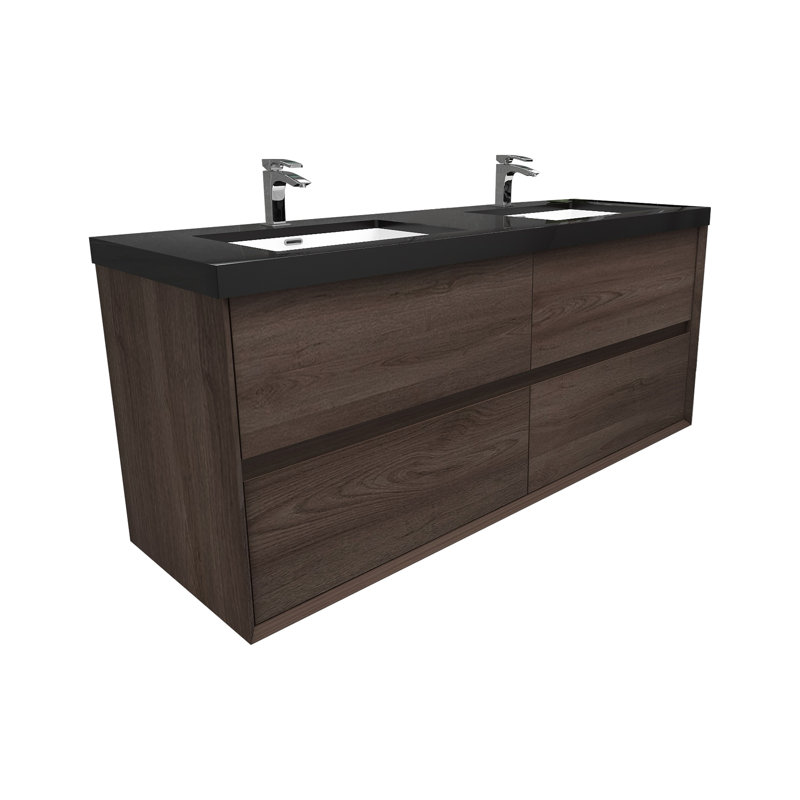 Smariti 60" Wall-Mounted Double Bathroom Vanity Set, Red Oak