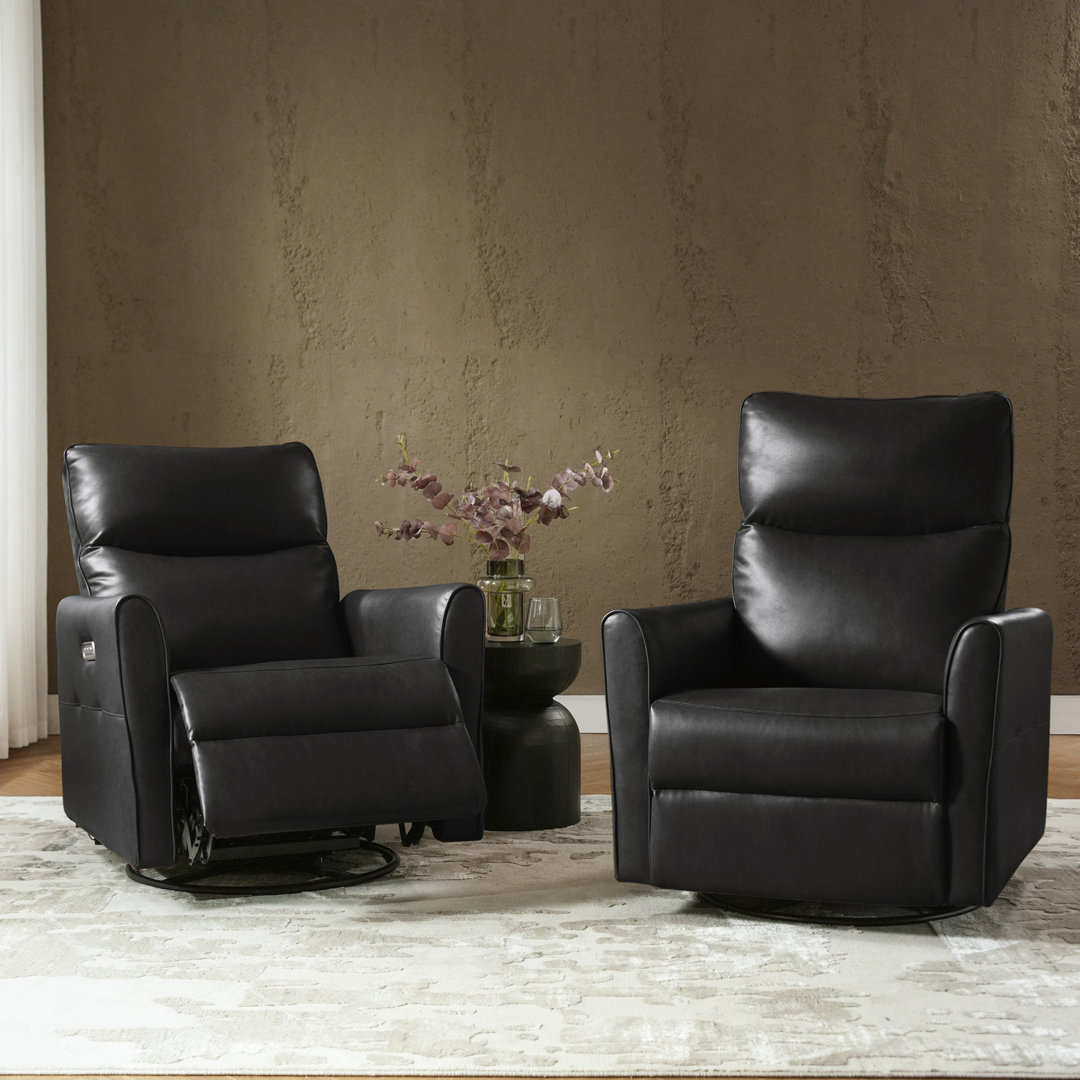 Tonisia Modern Faux Leather Dual Motor Power Swivel Recliner with Adjustable Power Headrest(Set of 2) Hokku Designs Upholstery 