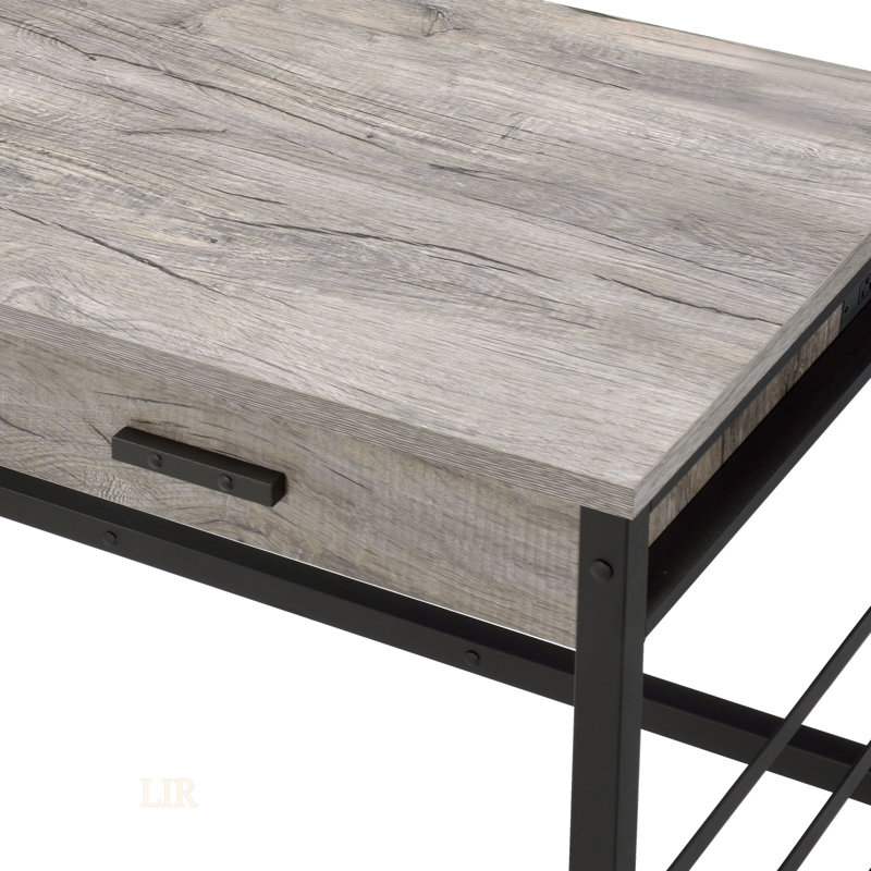 Bureau d'écriture chêne clair et finition noire avec ports USB pour bureau à domicile moderne