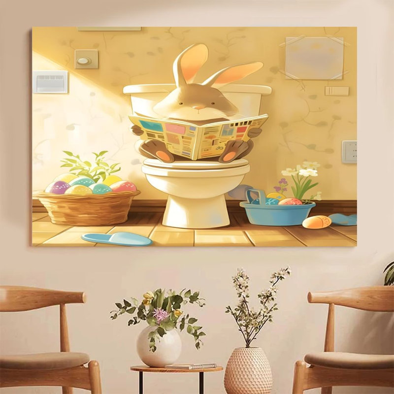 Art en toile sur toile, lapin de Pâques, journal de lecture, impression de dessin animé sur toile, impression sur toile, décoration murale, cadeau idéal, prêt à accrocher