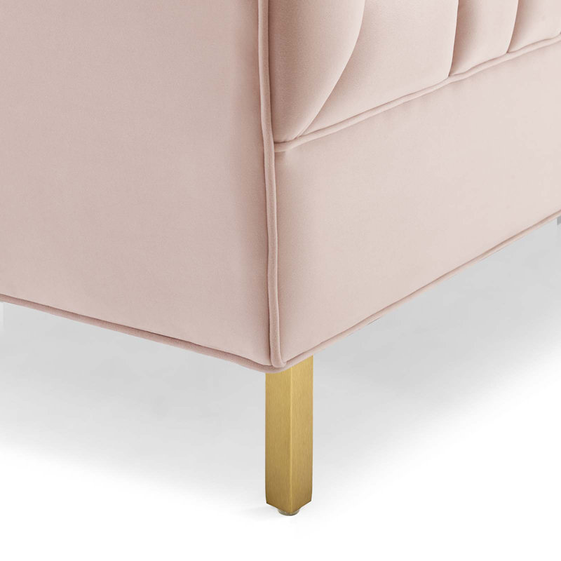 Pink Velvet Tufted Loveseat with Gold Legs