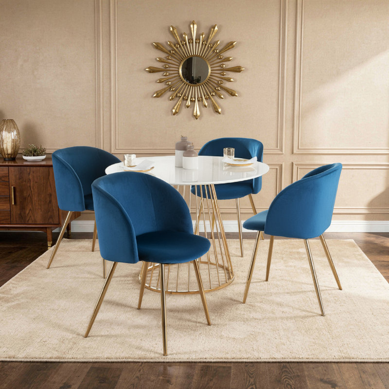 Terrance 18.5'' H Velvet Upholstered Parsons Chair, Blue, Gold