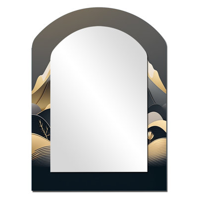Dreamy Golden Mountain II - Marble Arch Mirror, Grey Asymmetrical Unique Wall Mirror, Printed Metal Art
