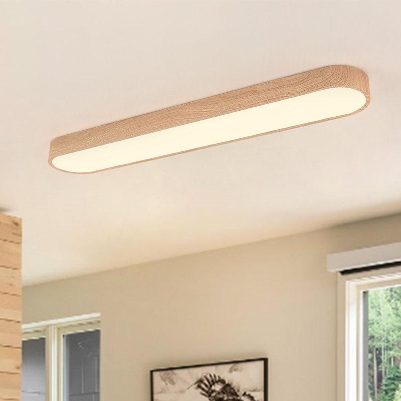 Cherron Farmhouse Round-Corner Rectangle LED Flush Mount Ceiling Light, 5cm H x 65cm W x 15cm D