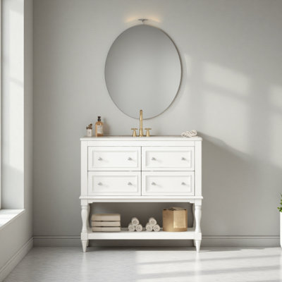 36" Bathroom Vanity Cabinet, Free Standing Vanity Set with 4 Drawers, Solid Wood Frame Bathroom Cabinet
