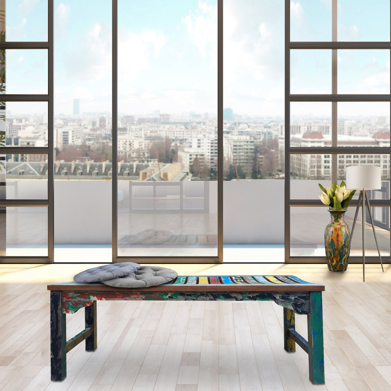 Banc en bois de teck recyclé sans dossier Bowley, H 18 po x l 48 po x P 18 po