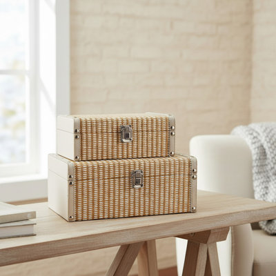 Haight Woven Storage Box With Metal Clasp Set Of 2 Taupe