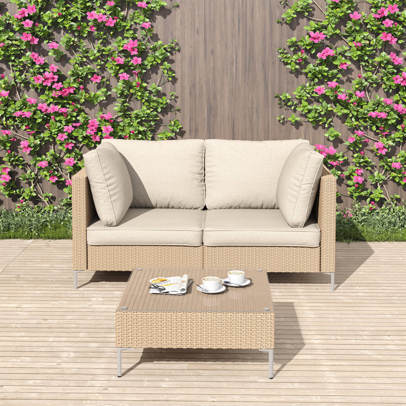 Chaises de patio en osier avec table, Chêne