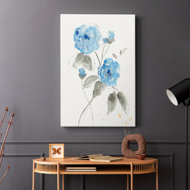 Bleu esquissé III - Cavas enveloppés de galerie, H 36 po x l 24 po