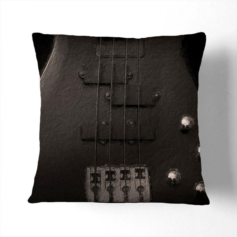 Bottom Of A Black Bass Guitar Square Throw Cushion, 40cm H x 40cm W x 15cm D