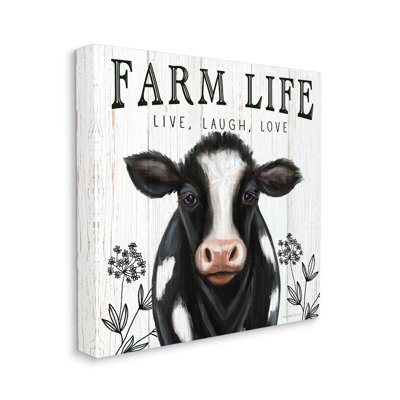 «Farm Life», «Vache laitière», fleurs sauvages encadrées, estampe numérique par Elizabeth Tyndall