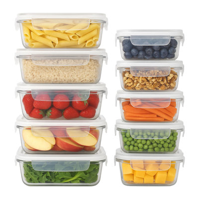 Harbour Housewares 10pc Glass Food Storage Containers Set with Lids - 2 Sizes