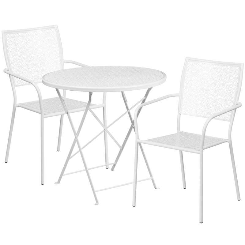 Ensemble de table de patio pliant intérieur / extérieur 30 po avec 2 chaises carrées Donley, Blanc