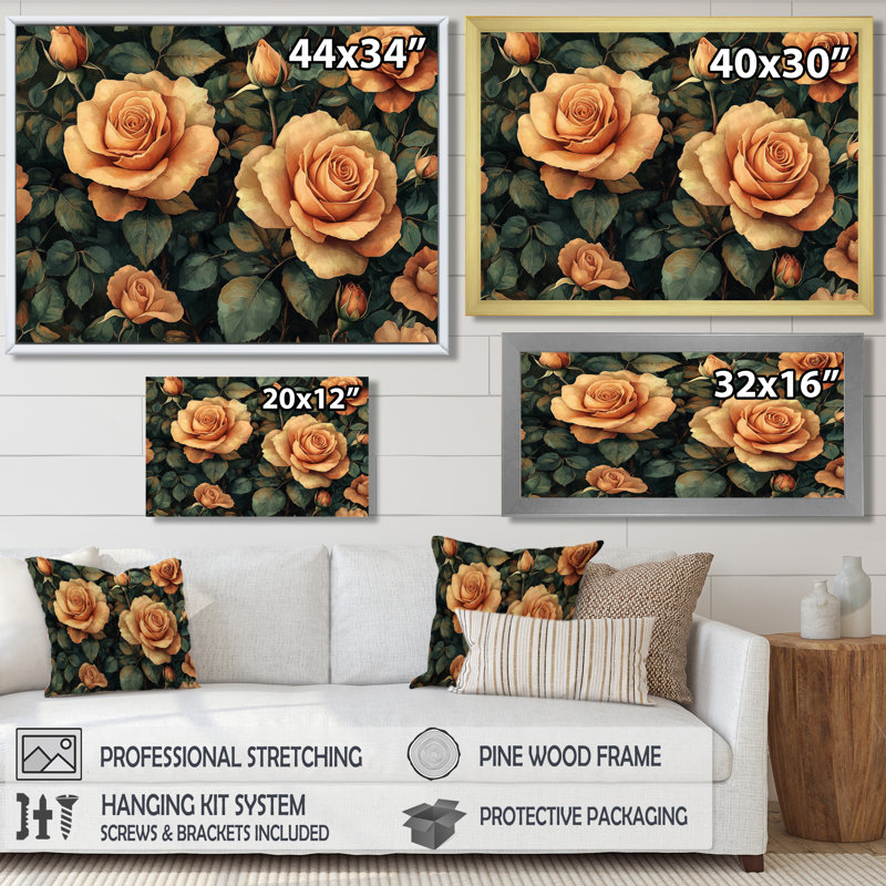 Roses, tons de terre, fleurs III - roses, art sur toile, H 30 po x l 40 po, Toile tendue, Ne s’applique pas