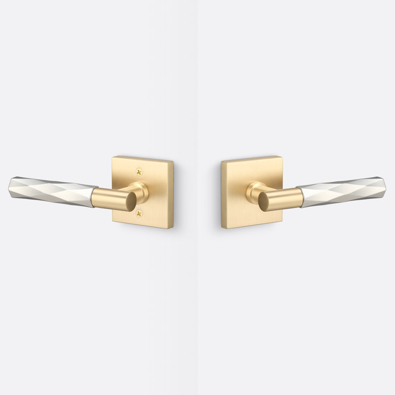 Aspra Square Passage Rosette, Vertex Grip, Satin Brass/Satin Nickel
