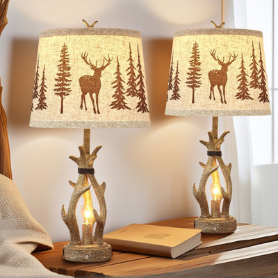 26" Resin Antler Table Lamp with Charging Ports & 3-Way Dimmable Nightlight