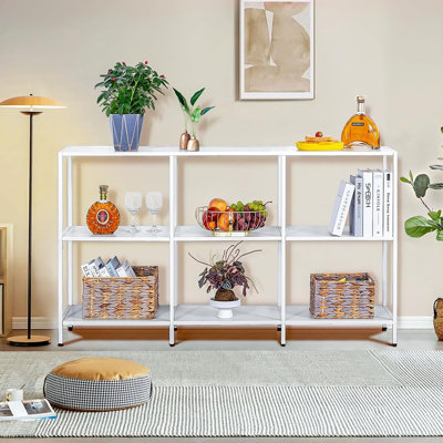 Metal Console Table With 3 Tiers And 6 Storage Units – White