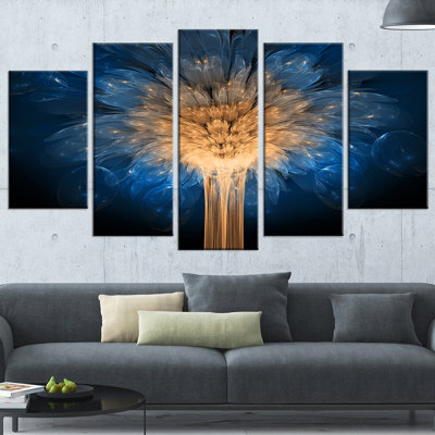 Fractal 3D Blue Dragon Flower - 5 Piece Wrapped Canvas Graphic Art