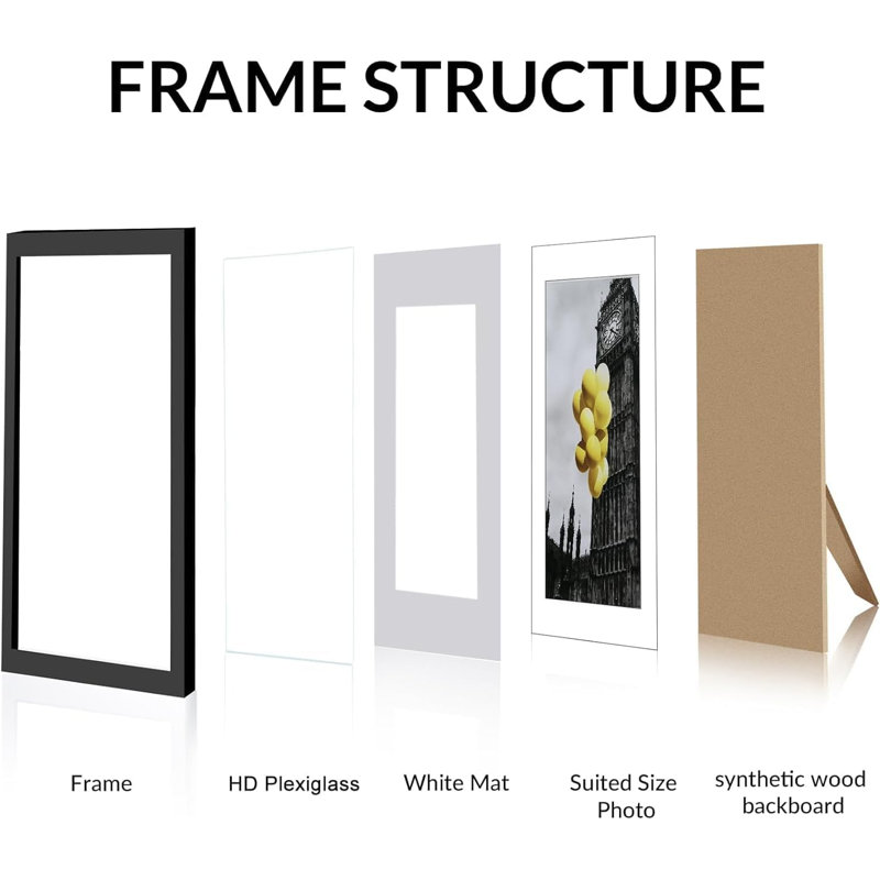 8X8 Picture Frame Set Of 9, Display Pictures 4X4 With Mat Or 8X8 Without Mat, Multi Collage Gallery Square Photo Frames For Wall Or Tabletop, Distressed White
