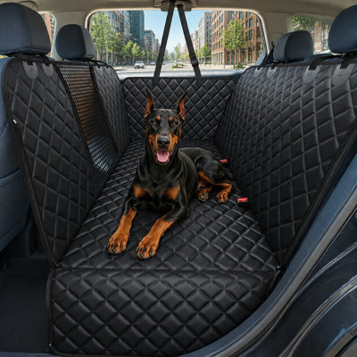 La housse pour chien 4 en 1 pour siège arrière combine un hamac imperméable, une fenêtre en filet, des rabats latéraux, du tissu Oxford 600D, une résistance aux égratignures, des propriétés antidérapantes, une installation facile, un lavage à la machine et une ceinture de sécurité pour chien incluse.