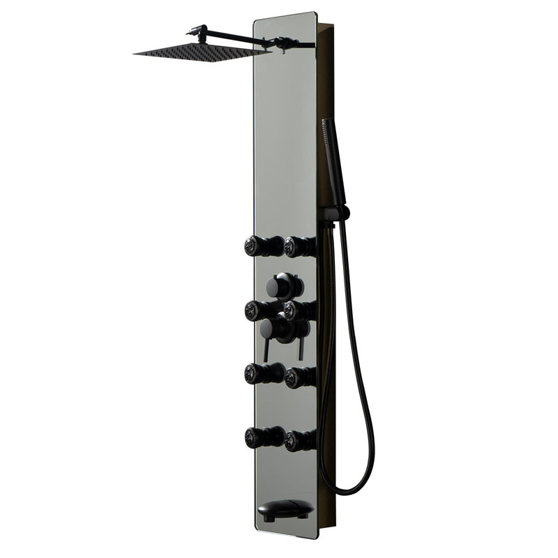 4-way Diverter Shower Tower Panel System with Adjustable Shower Head, Black Gold