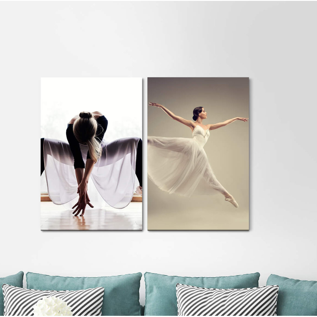 2-tlg. Leinwandbilder-Set - Grafikdruck „Ballerina Ballet Elegant Dance Studio Dancing Young Woman”