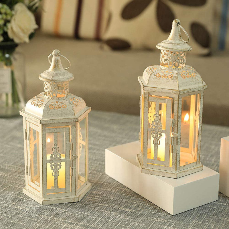 25Cm Decorative Candle Lanterns, White Brush