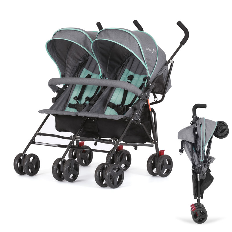 Dream On Me Volgo Twin Umbrella Stroller, Mint/Gray