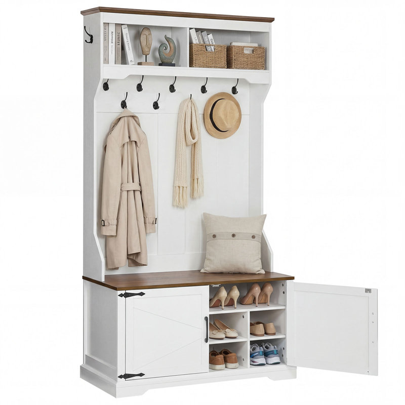 Farmhouse Hall Tree with Shoe Bench