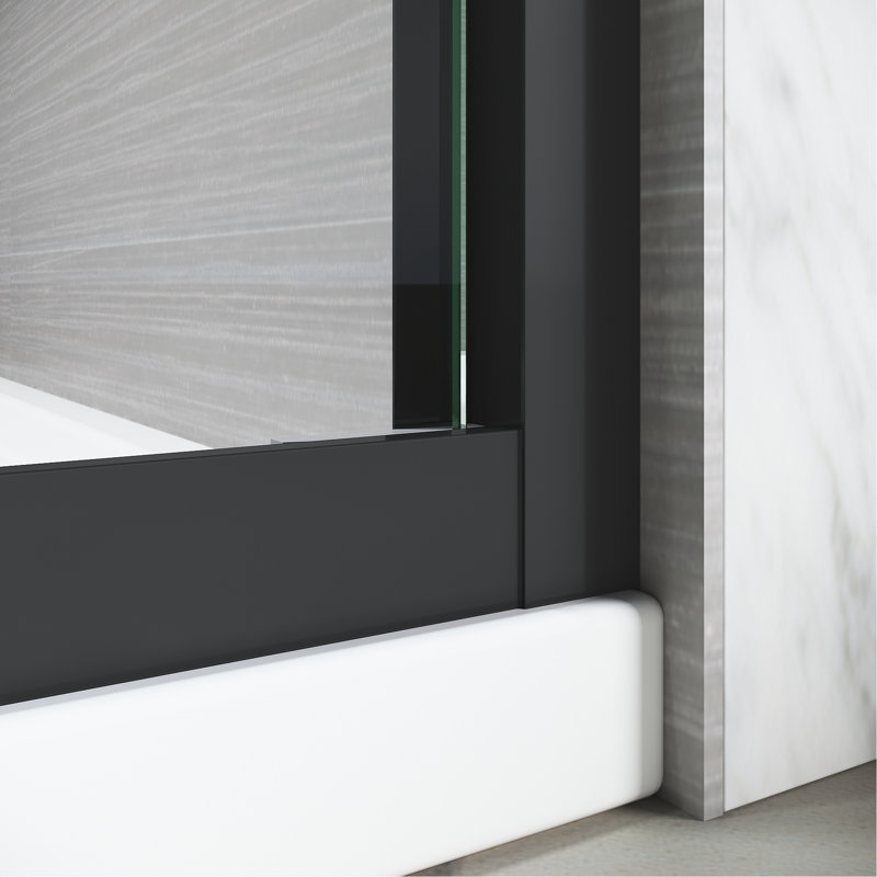 56-60 In. W X 62 H Tub Door, Matte Black Semi Design, Thick Tempered Glass, 304 Stainless Steel Stable And Dependable Handles Bathtub , Rust- Solid