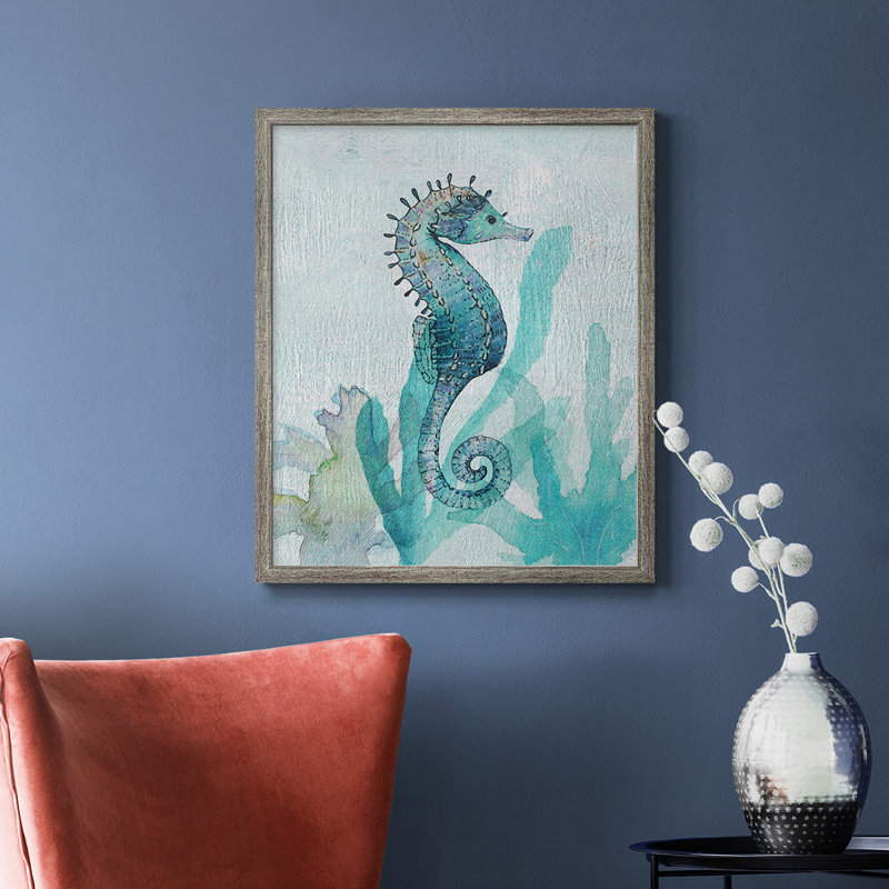 Hippocampe I, toile encadrée de qualité supérieure - prête à être accrochée, H 24 po x l 20 po, Argent patiné