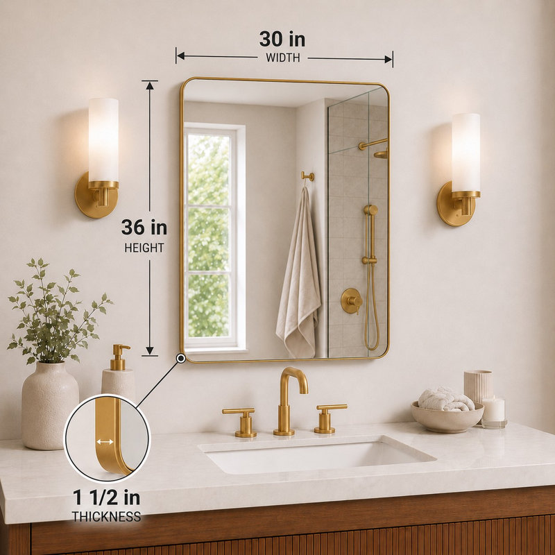 Leyat Modern Rectangle Metal Frame Wall Mirror for Bathroom, 30" x 36" , Gold
