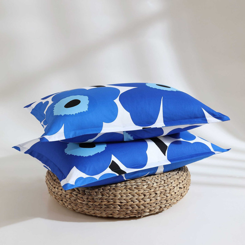 Marimekko Unikko Blue Cotton Reversible Comforter Set, King Comforter + 2 King Shams