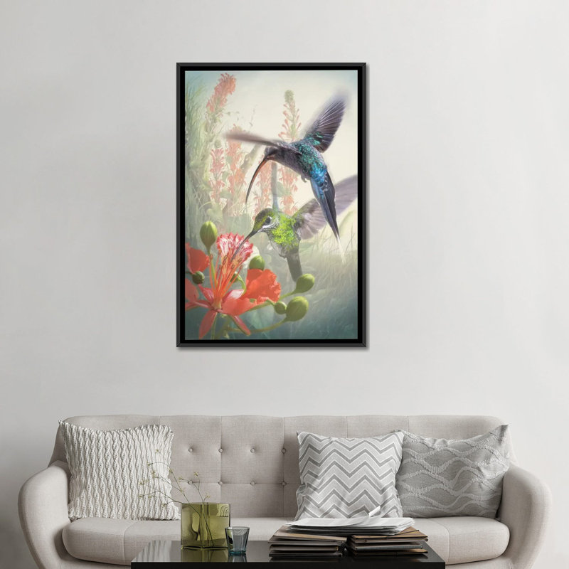 «Hummingbird Cycle I», impression sur toile tendue, H 26 po x l 18 po x P 1,5 po, Toile avec cadre noir, Pas de tapis