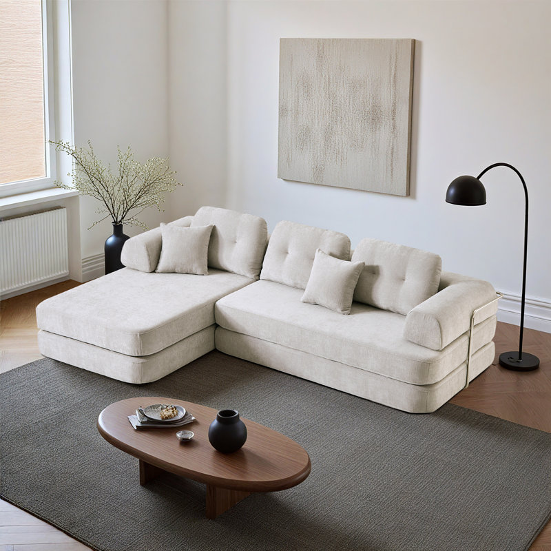 Canapé modulaire de 104 po sans méridienne sans assemblage avec méridienne, siège profond et canapé en mousse viscoélastique chenille