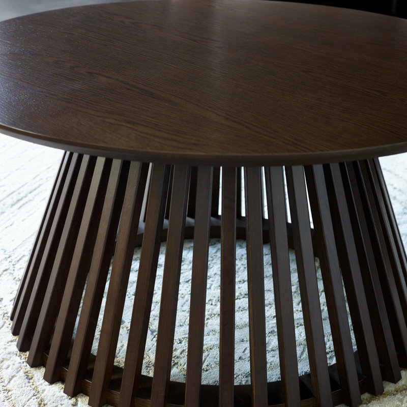 Dejania Pedestal Coffee Table, Dark Brown Wood