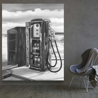 Old Gas Pump - Gray Canvas Art for Home Decor | Vintage Style