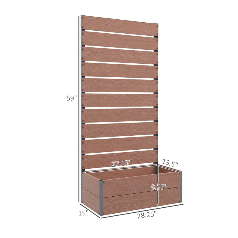 Lit de jardin surélevé en bois avec treillis Outsunny, boîte à fleurs verticale pour plantes grimpantes 28 po x 15 po x 59 po, brun