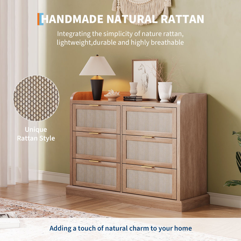 Commode 6 tiroirs pour chambre à coucher Boho