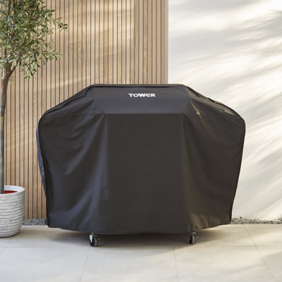 Tower Extra Large BBQ Cover - Heavy-Duty Waterproof & Windproof Outdoor Gas Grill Cover, Compatible with Weber, Char-Broil & Outback; UV Resistant, Black (H124.8 x W153 x D48cm)