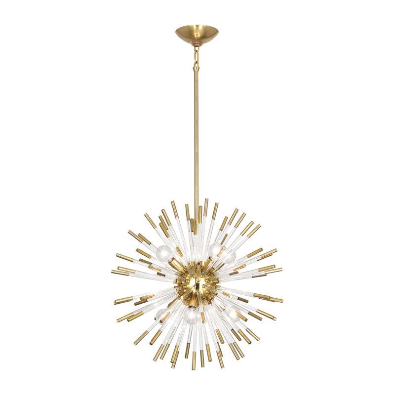 Lustre sphérique Spoutnik à 8 lumières avec accents en acrylique Andromeda, Laiton moderne, H 20 po x l 20 po x P 20 po