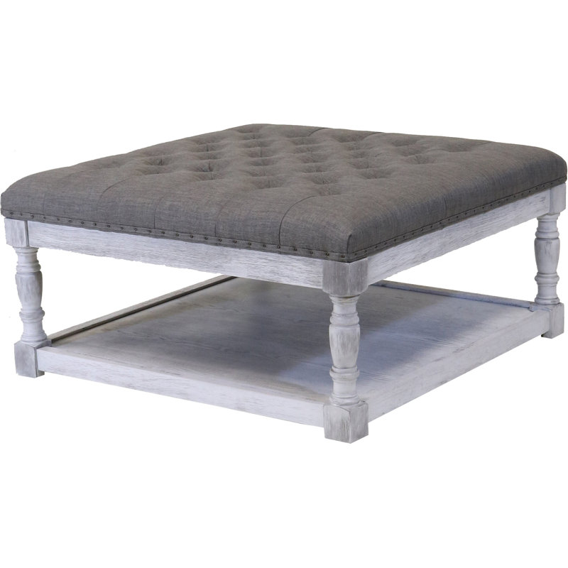 Repose-pieds cocktail capitonné large de 34 po Fontlan, Gris / blanc