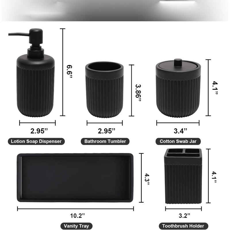 Resin Matte Black Bathroom Accessory Set
